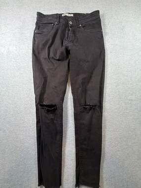 Zara Black Distressed Skinny Jeans with Raw Hem